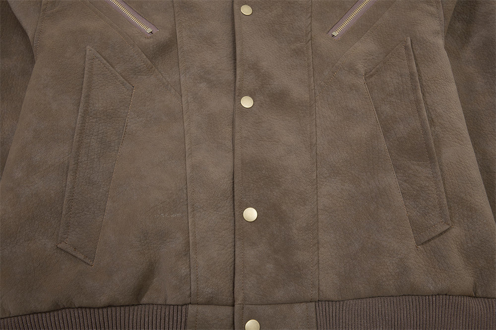Vintage Leather Bomber Jacket – Men's Oversized PU Leather Baseball Jacket with