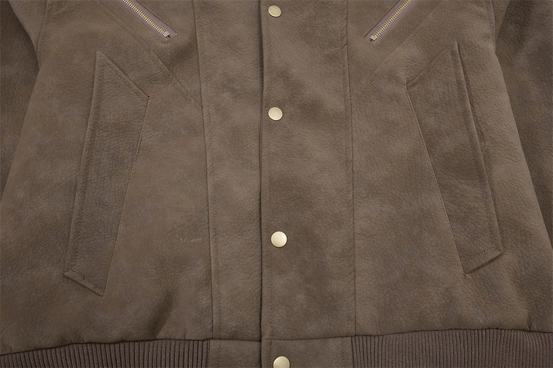 Vintage Leather Bomber Jacket – Men's Oversized PU Leather Baseball Jacket with