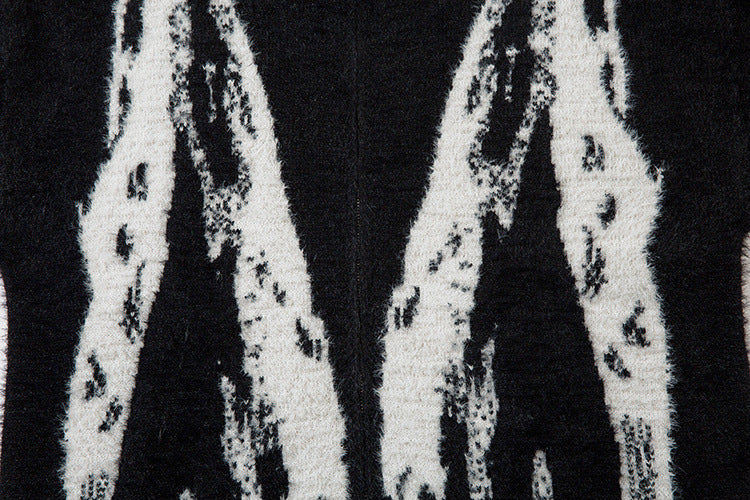 Butterfly Jacquard Zip-Up Knit Cardigan Sweater – Fuzzy Mohair-Style High Street