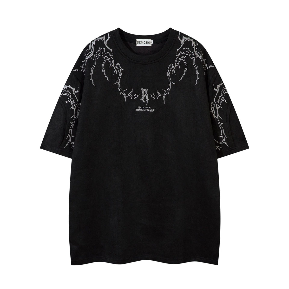 Oversized Gothic-T-Shirt mit Dornenstickerei – Kurzarmshirt im American-Streetwear-Stil