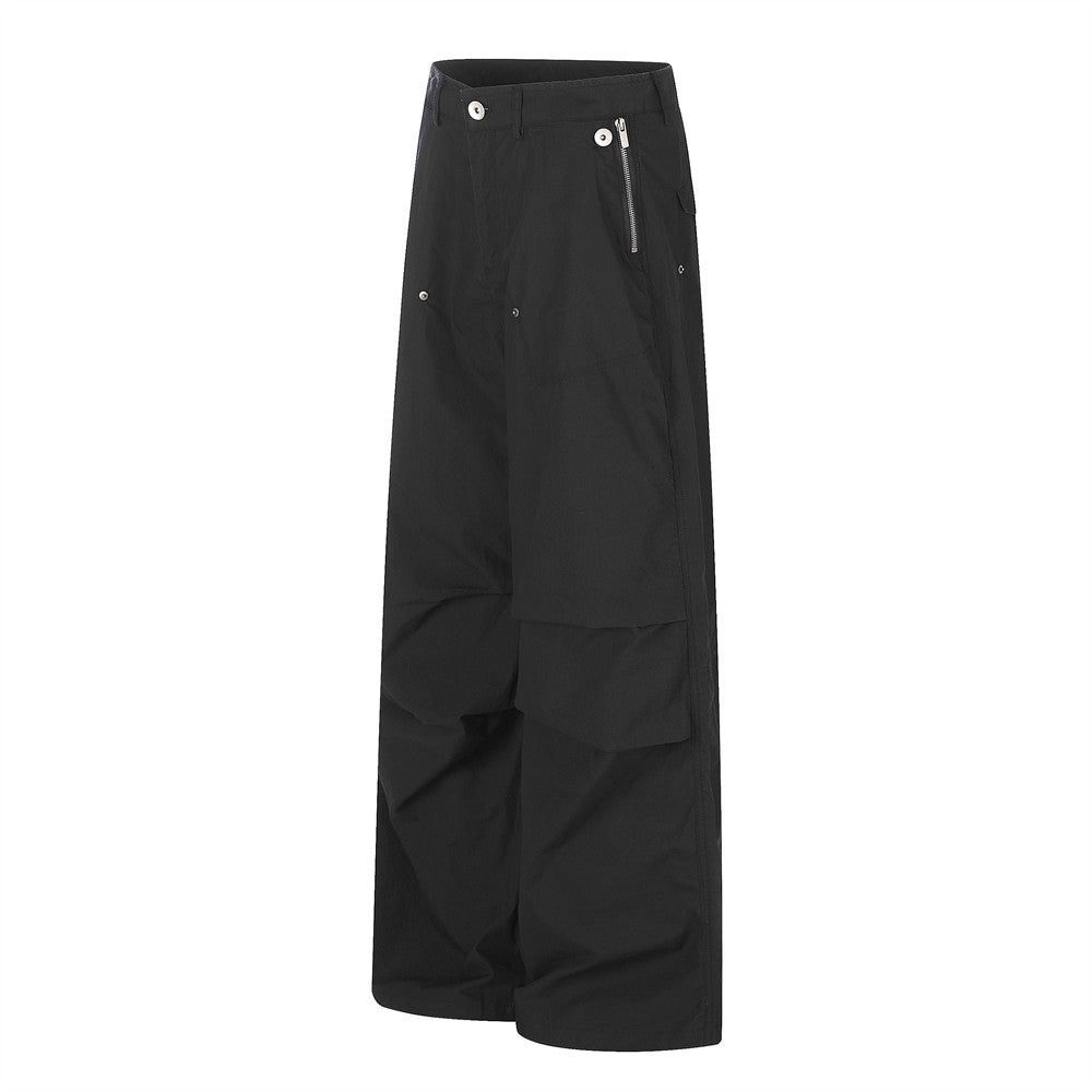 Wide-Leg Parachute Cargo Pants – Pleated Baggy Fit with Zip Pockets