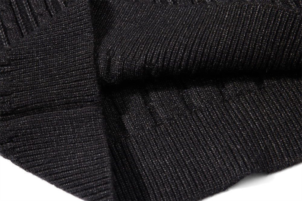 Oversized V-Neck Sweater – Cable Knit Polo Collar Long Sleeve Pullover