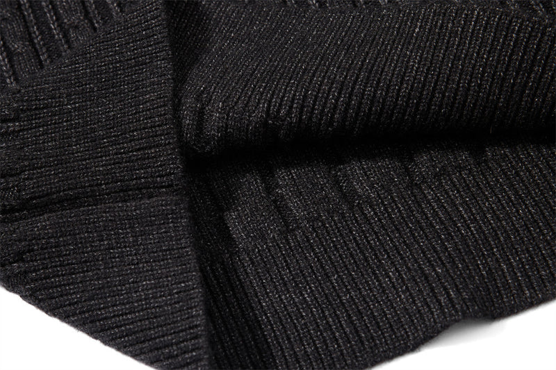 Oversized V-Neck Sweater – Cable Knit Polo Collar Long Sleeve Pullover