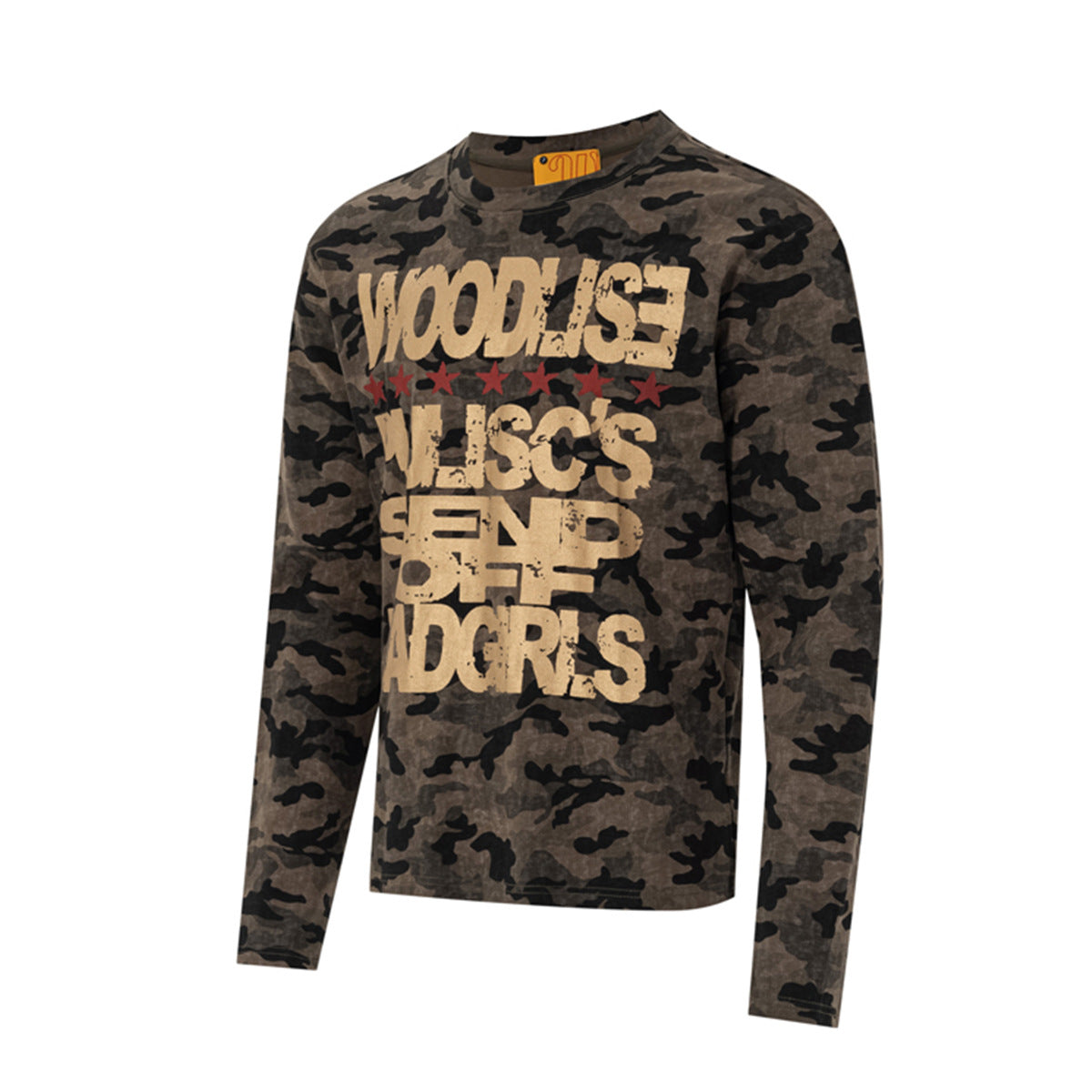 Camiseta gráfica de manga larga con camuflaje – Camiseta streetwear de estampado desgastado