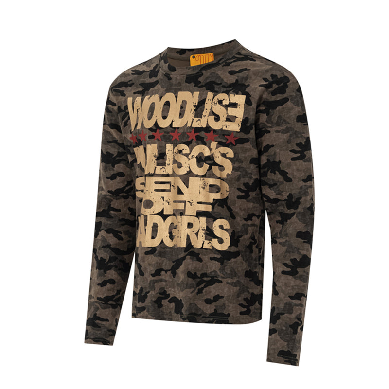 Camiseta gráfica de manga larga con camuflaje – Camiseta streetwear de estampado desgastado