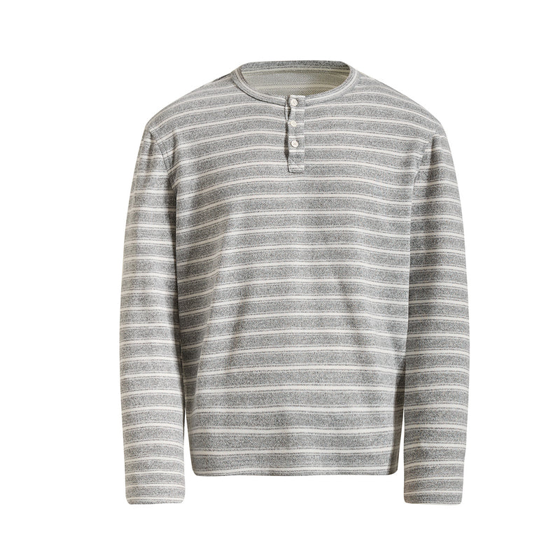 Men's Striped Henley Long-Sleeve Shirt – Vintage American Lazy Style