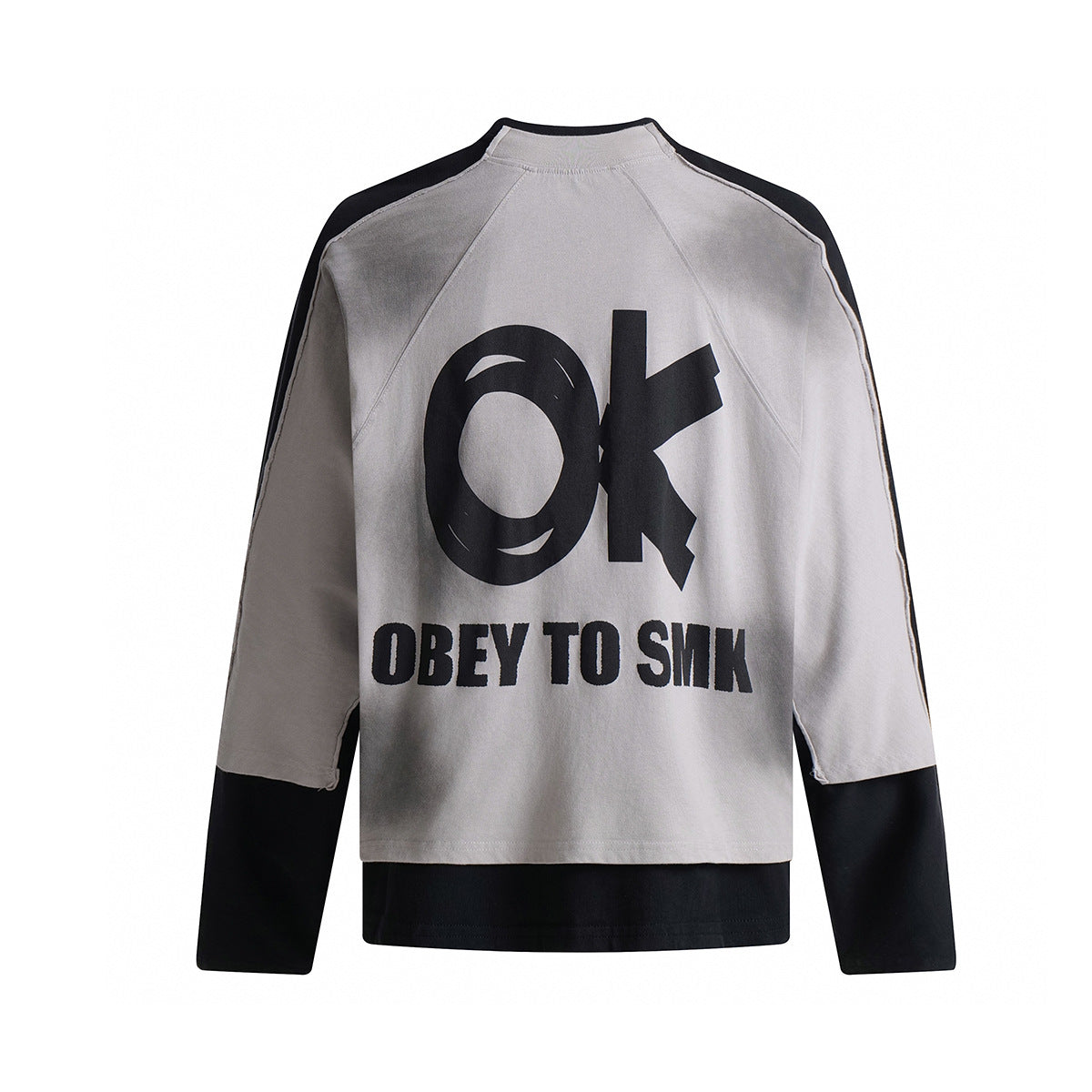 T-shirt graphique color-block à manches longues – Haut streetwear oversize bicolore délavé