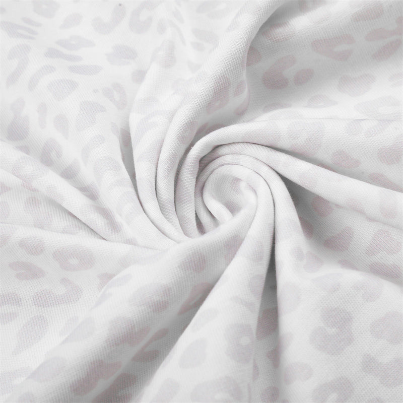 White Long Sleeve Polo Shirt with Leopard Texture, Stripe Collar & Ribbon Detail
