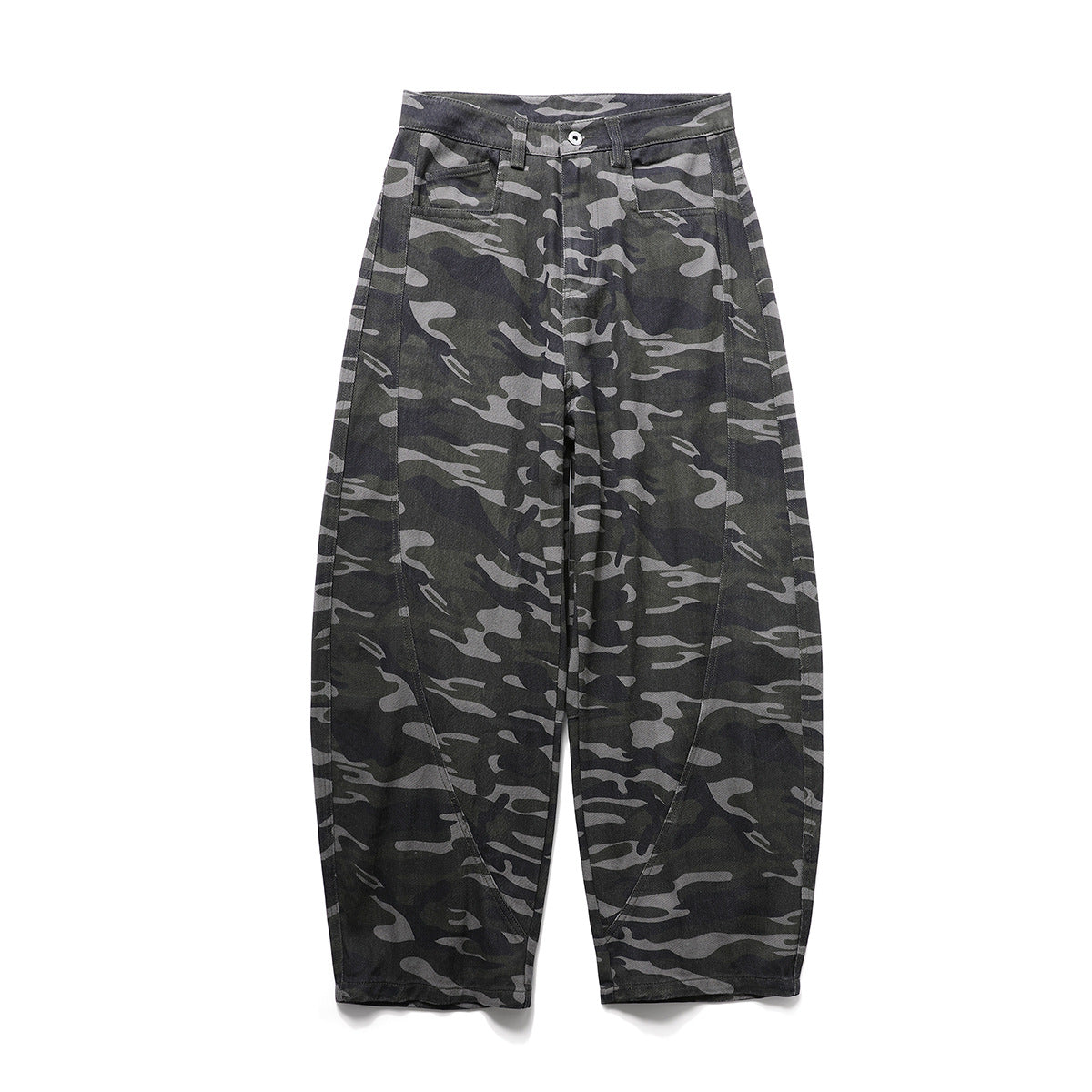 Pantalon cargo camouflage à jambes larges – Streetwear américain vintage délavé