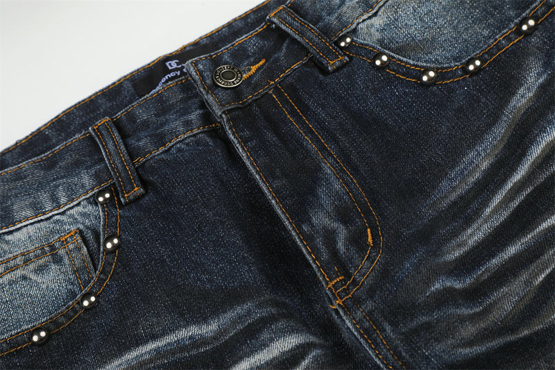 Men's Washed Distressed Straight-Leg Jeans with Union Jack Back Pockets