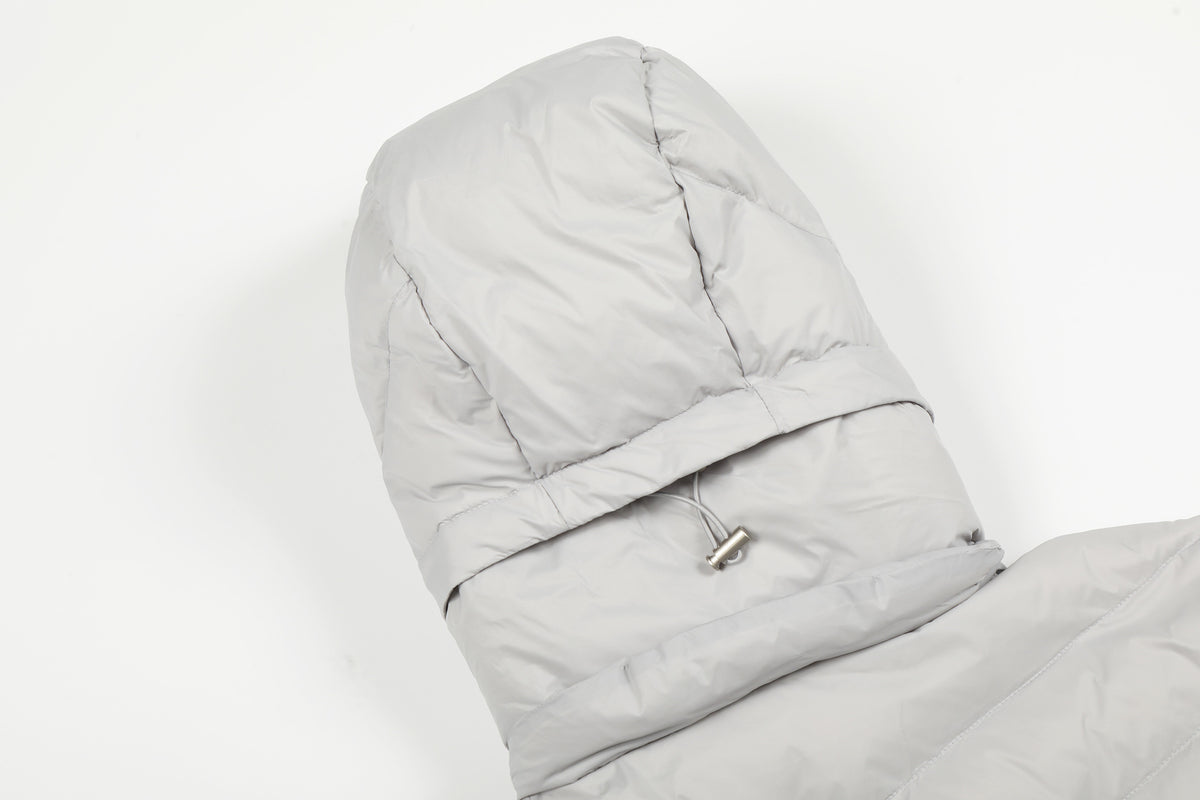 Hooded Puffer Down Jacket – Quilted Winter Coat in Light Gray & Black