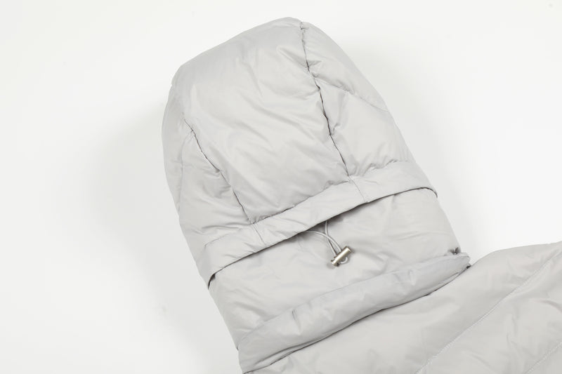 Hooded Puffer Down Jacket – Quilted Winter Coat in Light Gray & Black