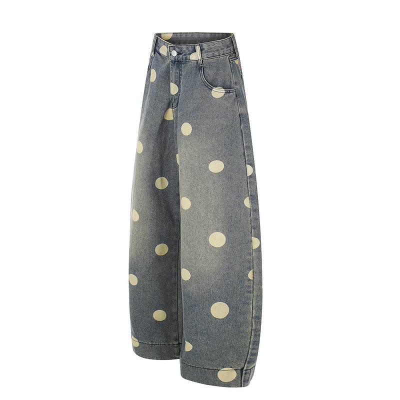 Baggy Mid Rise Jeans Wide-Leg Polka Dot Y2K Denim Pants