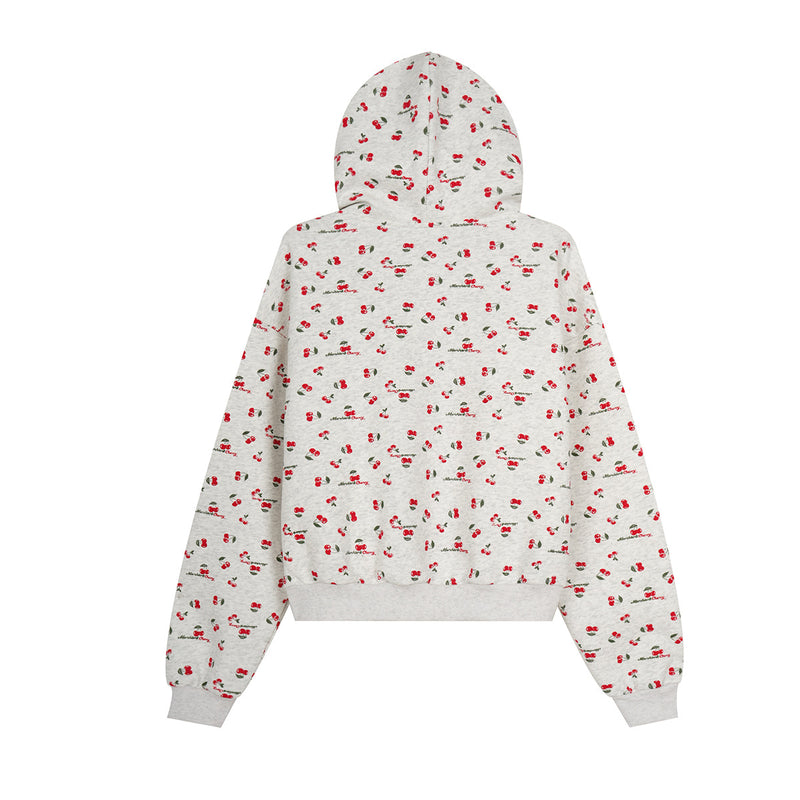 Cherry Print Zip-Up Hoodie & Wide-Leg Sweatpants Set – Heather Grey Floral