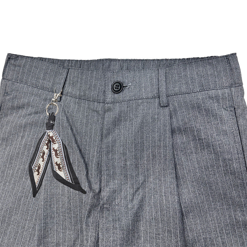Pantalones de vestir de pierna ancha con raya diplomática – Pantalones plisados de corte recto para hombre
