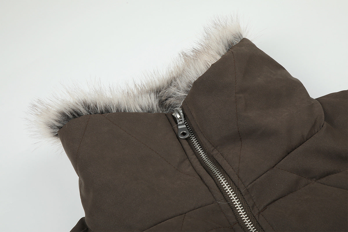 Faux Fur Collar Padded Bomber Jacket – Quilted Puffer Flight Coat