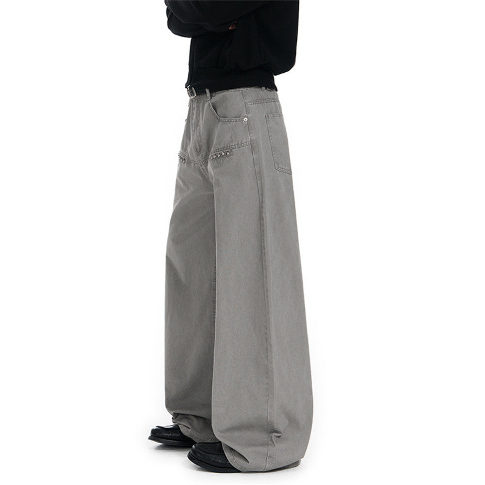 Wide-Leg Baggy Jeans Men – Oversized Fit with Rivet Pocket Detail