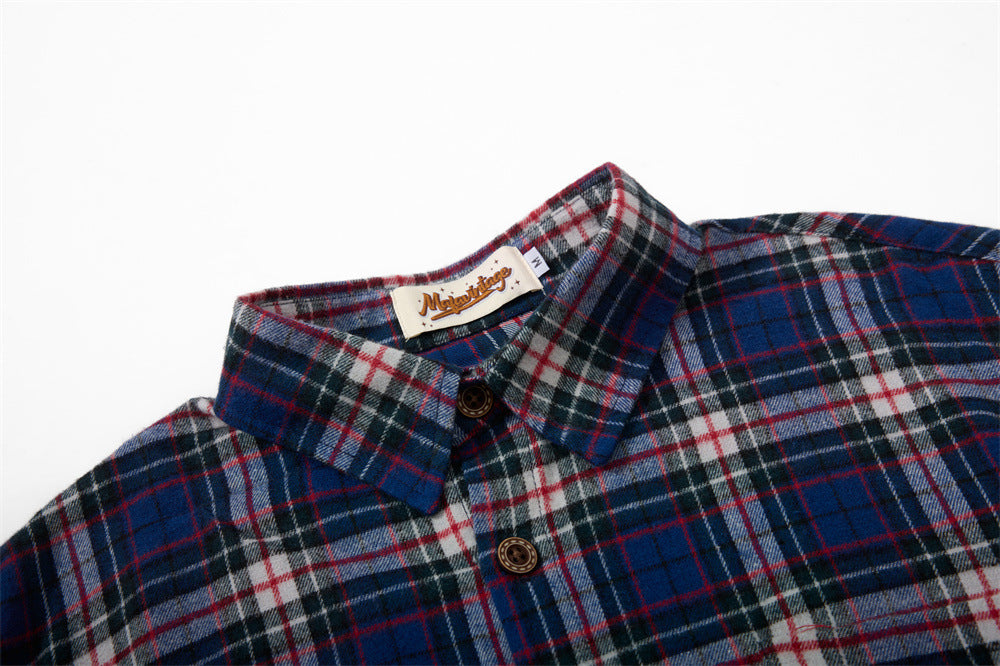 Plaid Flannel Overshirt – Relaxed Fit Long Sleeve Button-Up with Star Logo