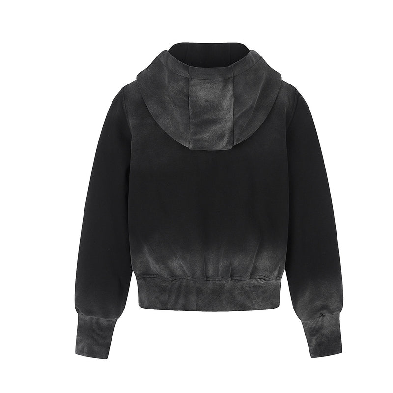 Sweat à capuche zippé à motif étoile – Sweat-shirt streetwear oversize vintage délavé
