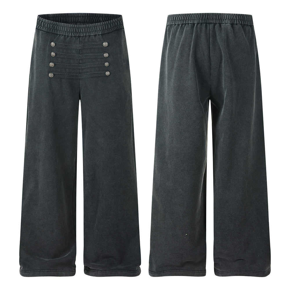 Pantalon de survêtement homme vintage délavé wide leg avec boutons effet double boutonnage