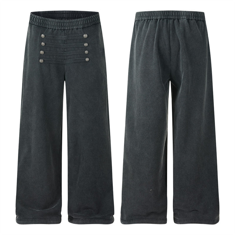 Pantalon de survêtement homme vintage délavé wide leg avec boutons effet double boutonnage