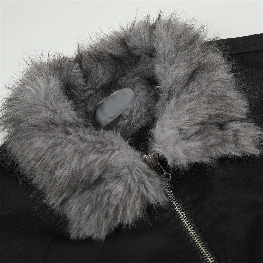Faux Fur Collar Bomber Jacket – Men's Oversized Short Padded Coat