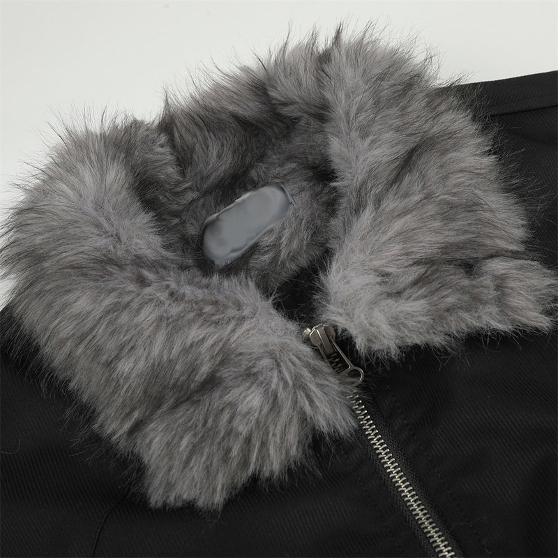 Faux Fur Collar Bomber Jacket – Men's Oversized Short Padded Coat
