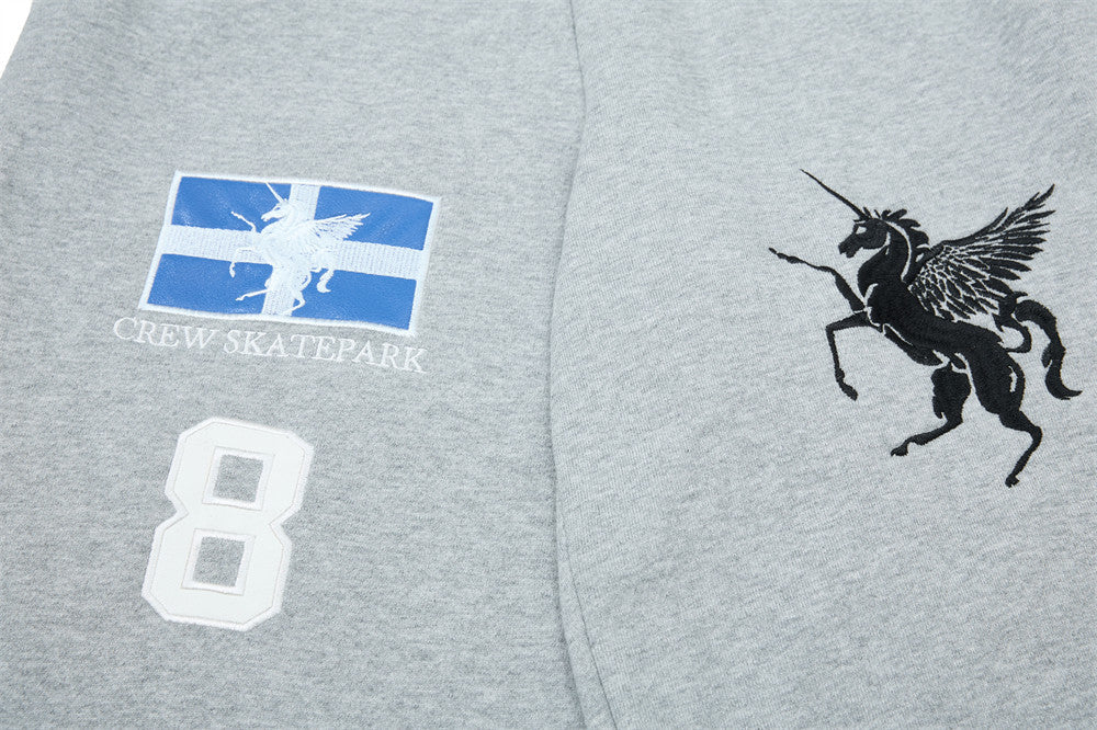 Wide-Leg Sweatpants with Pegasus Embroidery & Crew Skatepark Graphic