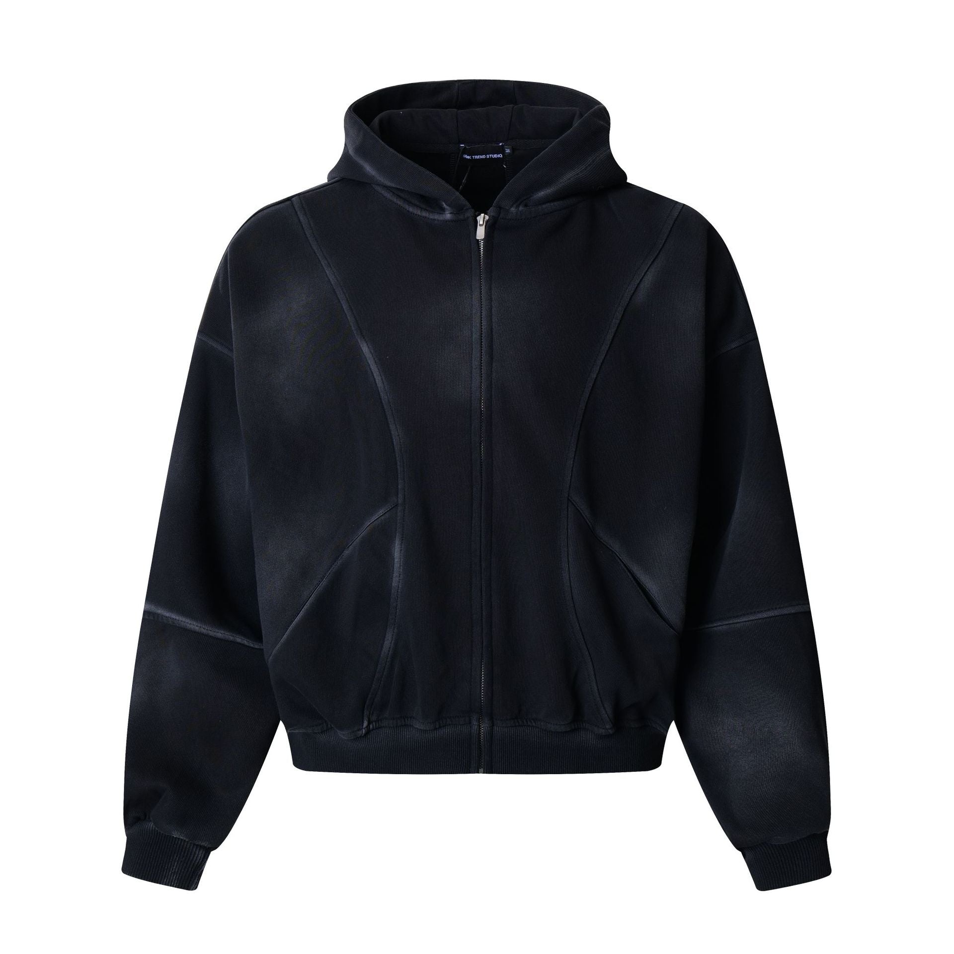 Sudadera de hombre con capucha y cremallera, paneles lavados y corte extragrande
