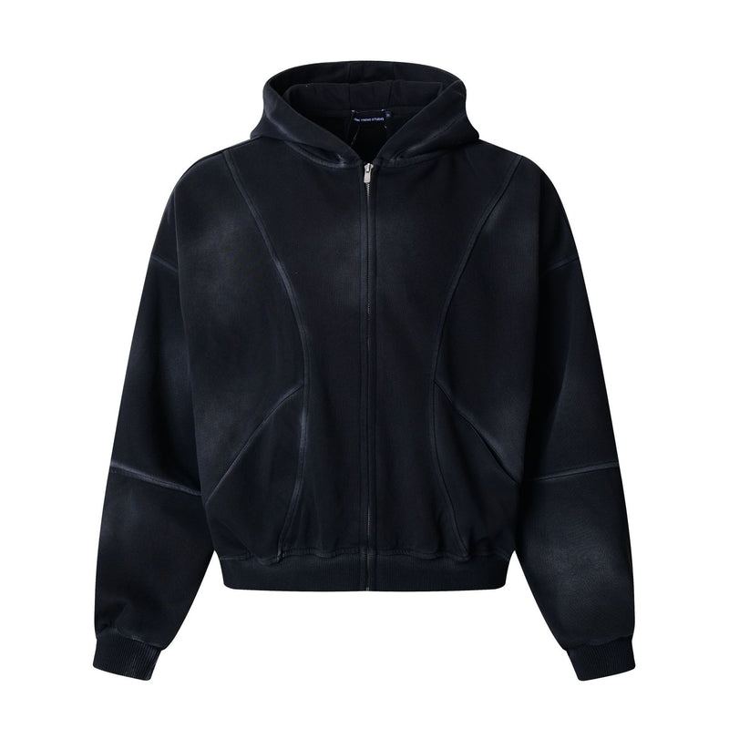 Sudadera de hombre con capucha y cremallera, paneles lavados y corte extragrande