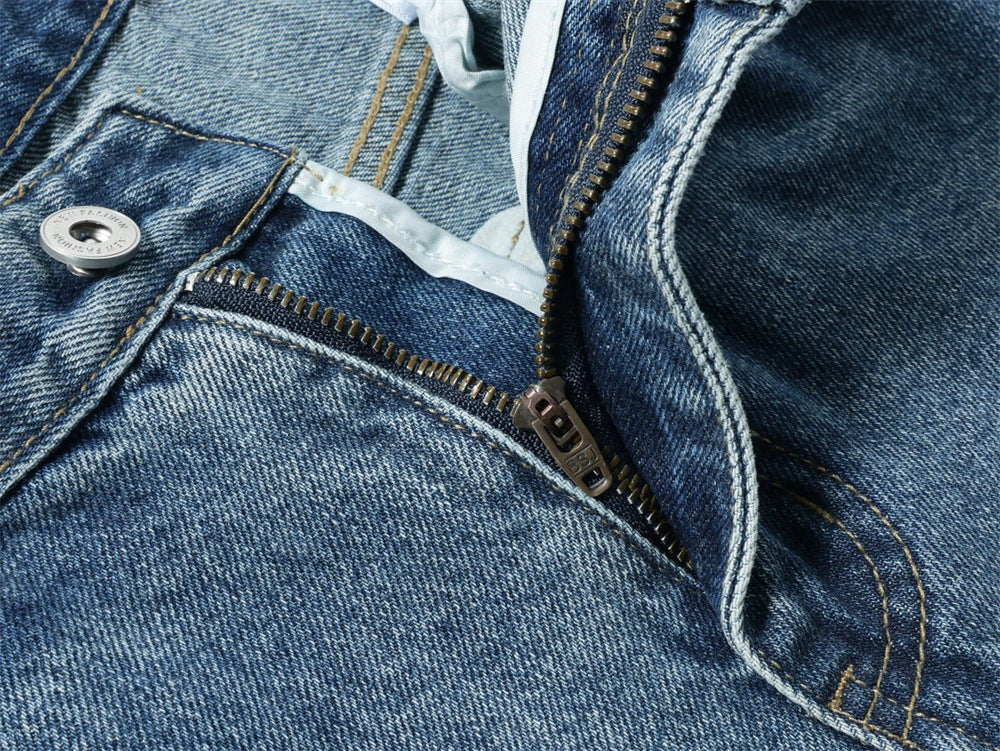 Men's Patchwork Wide-Leg Jeans – Straight Fit Streetwear Denim with Contrast