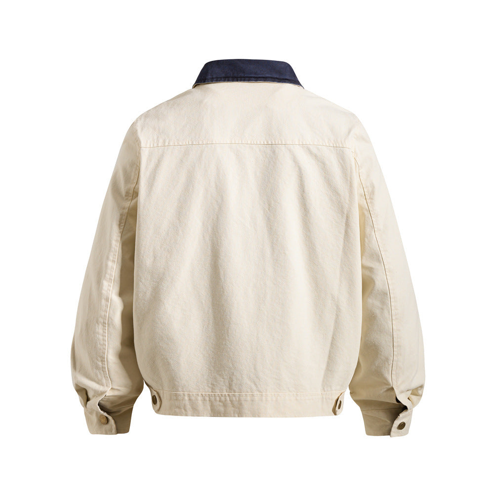 Men's Canvas Workwear Zip Jacket with Contrast Corduroy Collar
