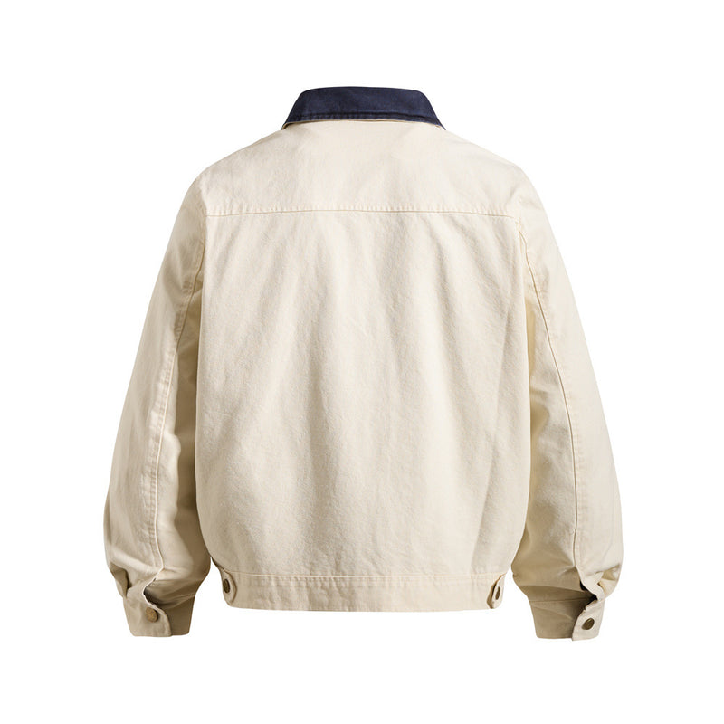 Men's Canvas Workwear Zip Jacket with Contrast Corduroy Collar