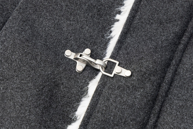 Wool Bomber Jacket Men – Shearling Collar, Metal Clasp Closure, Charcoal
