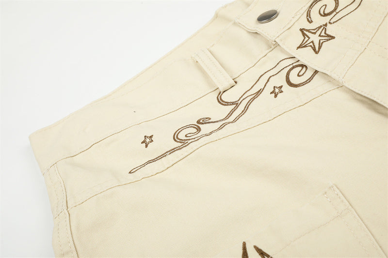 Star Embroidered Wide-Leg Cargo Shorts – Y2K High Street Streetwear