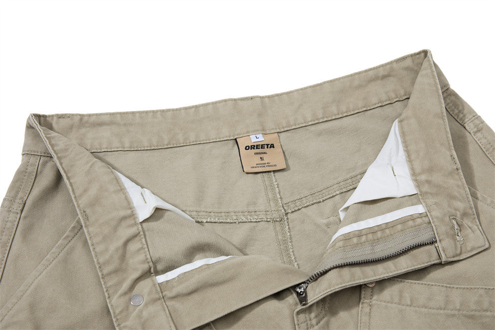 Men's Wide-Leg Cargo Pants – Loose Fit Multi-Pocket Arc-Hem Streetwear Trousers