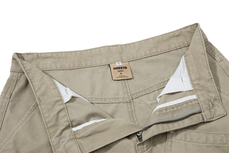 Men's Wide-Leg Cargo Pants – Loose Fit Multi-Pocket Arc-Hem Streetwear Trousers