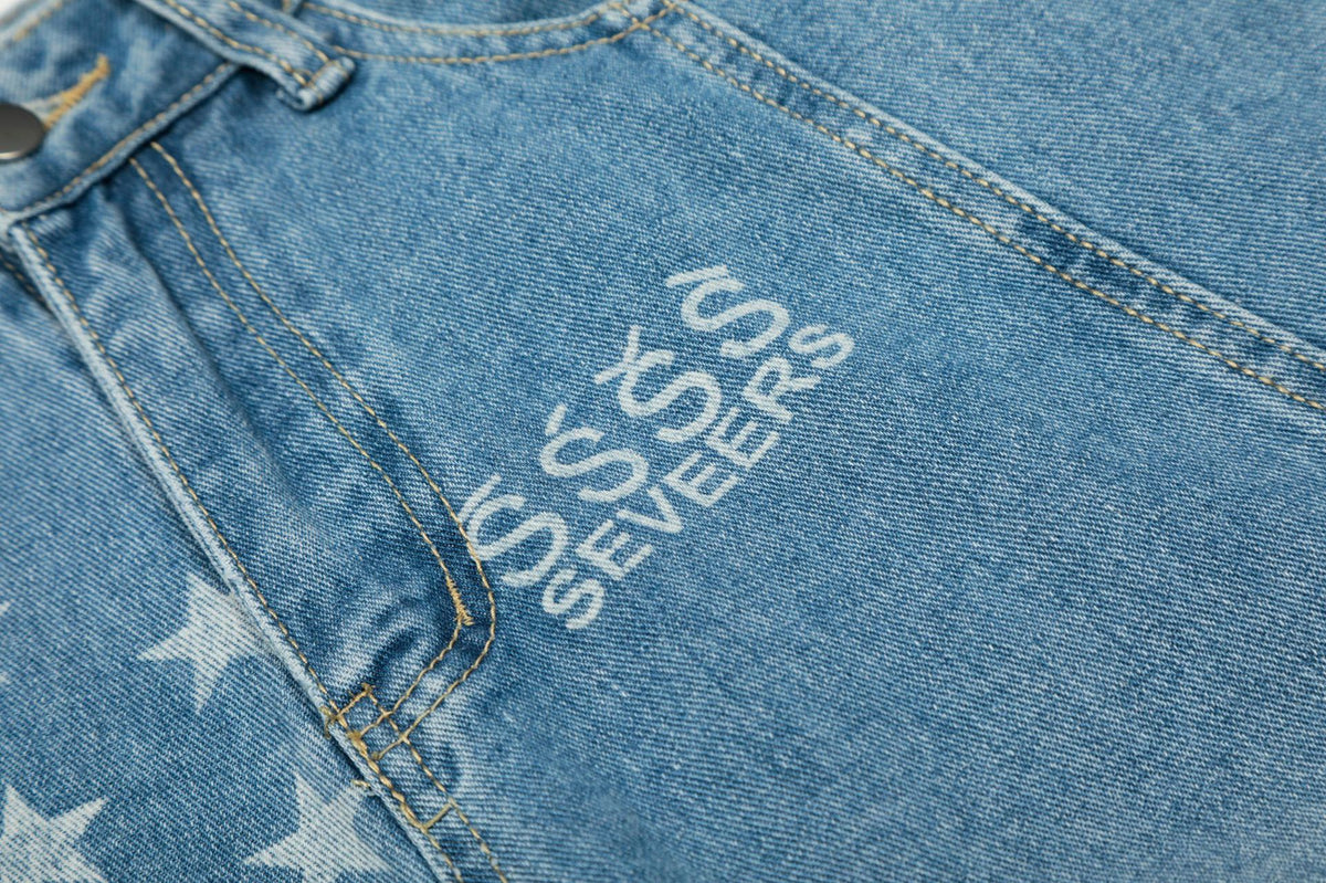 Baggy Star Print Jeans Wide-Leg Denim Pants