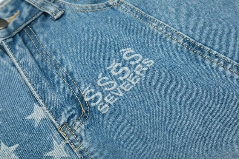 Baggy Star Print Jeans Wide-Leg Denim Pants