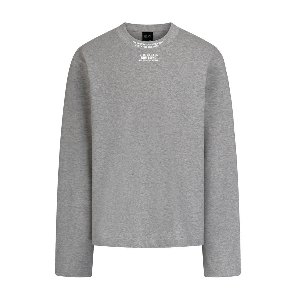 Langarm-T-Shirt mit Rundhalsausschnitt – minimalistischer Schriftprint, meliertes Grau