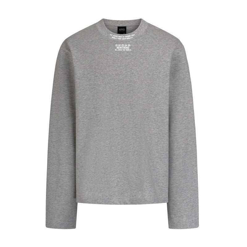 Langarm-T-Shirt mit Rundhalsausschnitt – minimalistischer Schriftprint, meliertes Grau