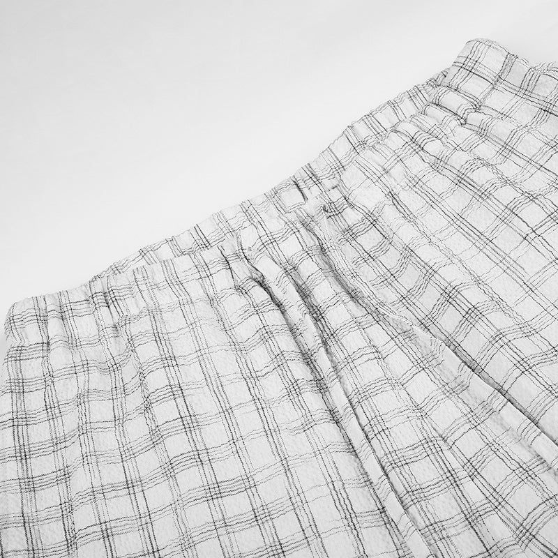 Plaid Wide-Leg Pants – Men's Straight-Fit Casual Trousers