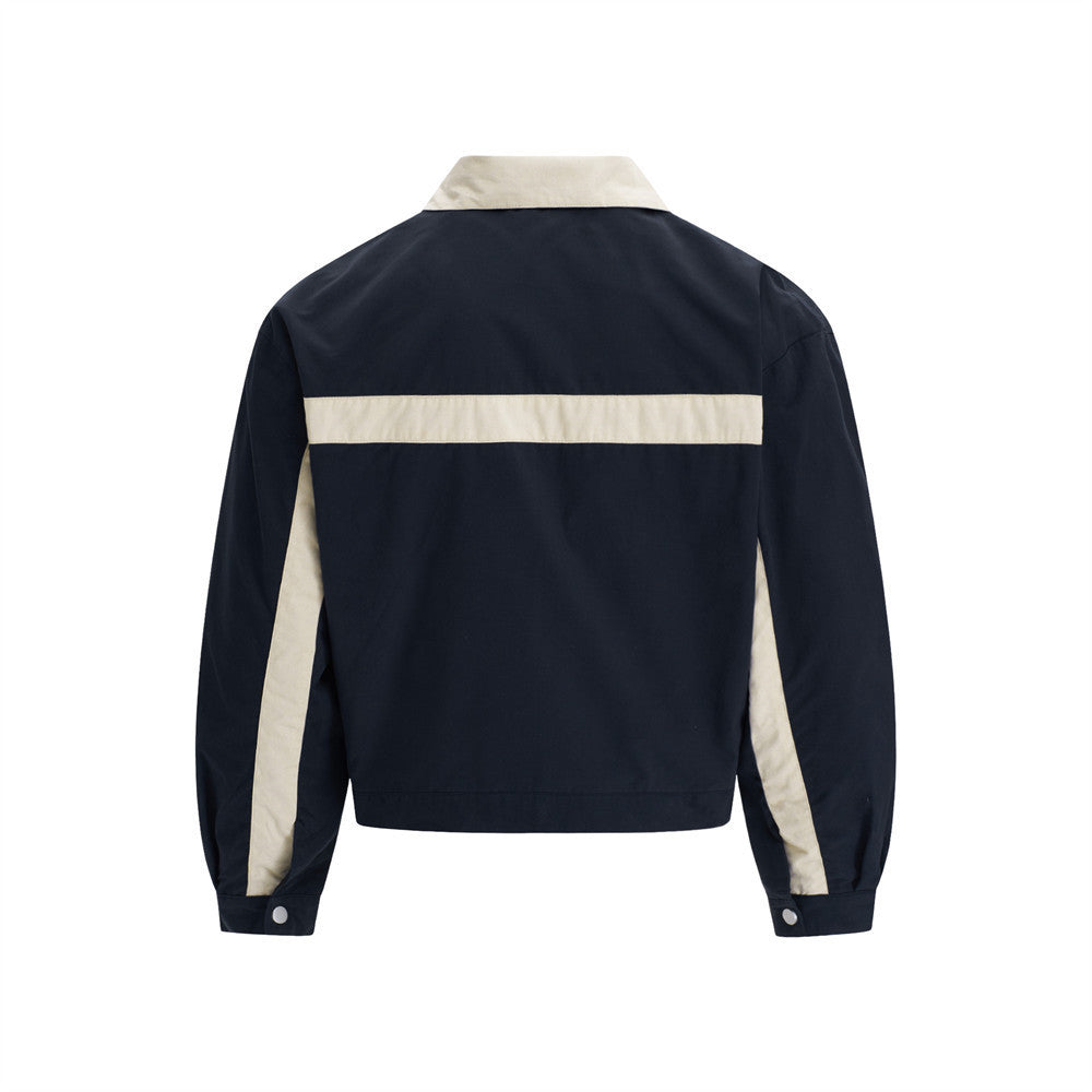 Colorblock Zip-Up Men's Casual Jacket – Two-Tone Contrast Panel