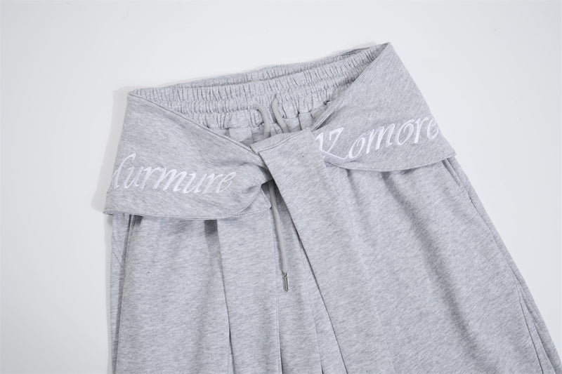 Wide-Leg-Sweathose mit Umschlagbund und Bindegürtel