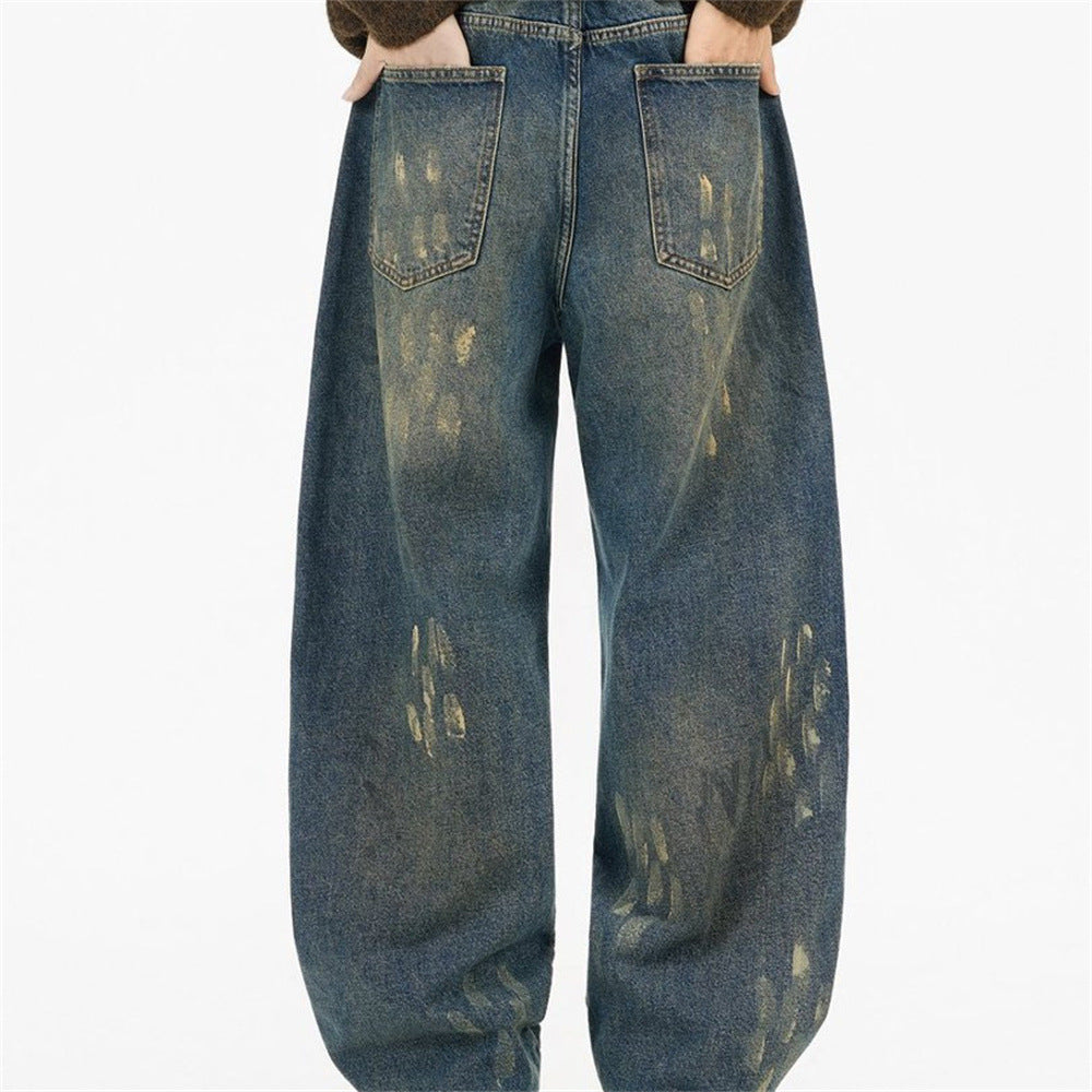 Baggy Fit Jeans Men – Distressed Vintage Wash Wide Straight-Leg Denim