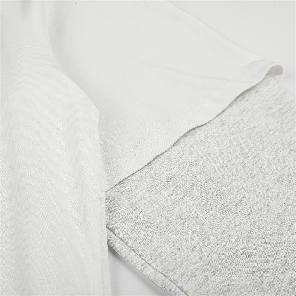 Oversized Faux-Layered Long Sleeve Graphic Tee – Portrait Print Crew Neck