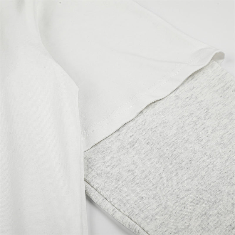 Oversized Faux-Layered Long Sleeve Graphic Tee – Portrait Print Crew Neck