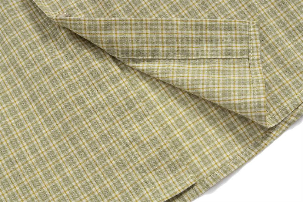 Plaid Faux Two-Piece Long Sleeve Shirt with Letter Embroidery Patch — Oversized