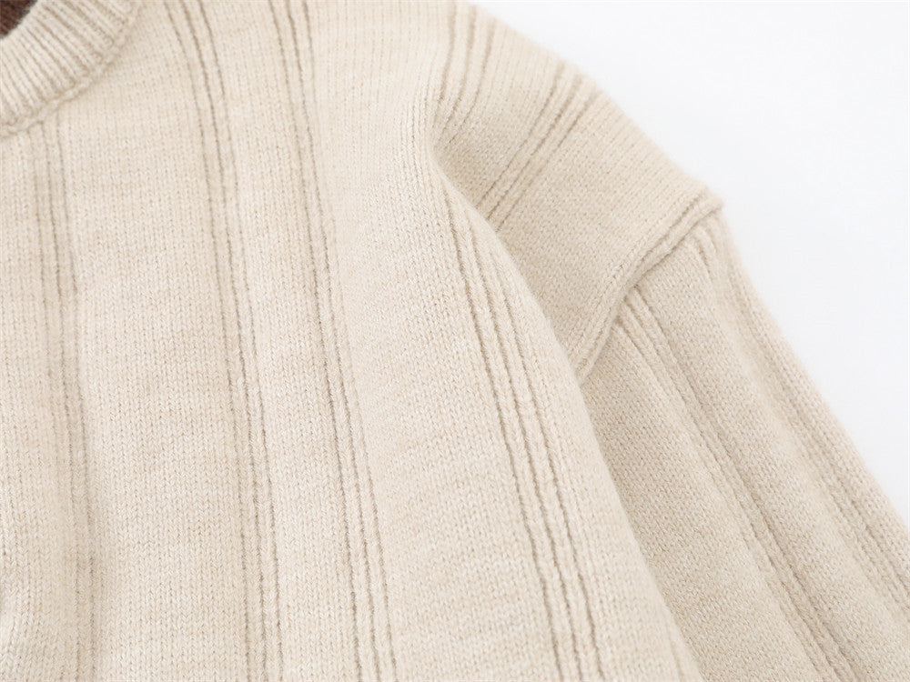 Pull homme en maille côtelée à col tunisien – Coupe oversize décontractée