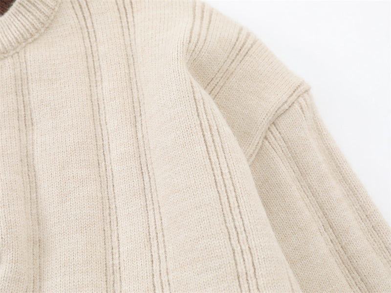 Pull homme en maille côtelée à col tunisien – Coupe oversize décontractée